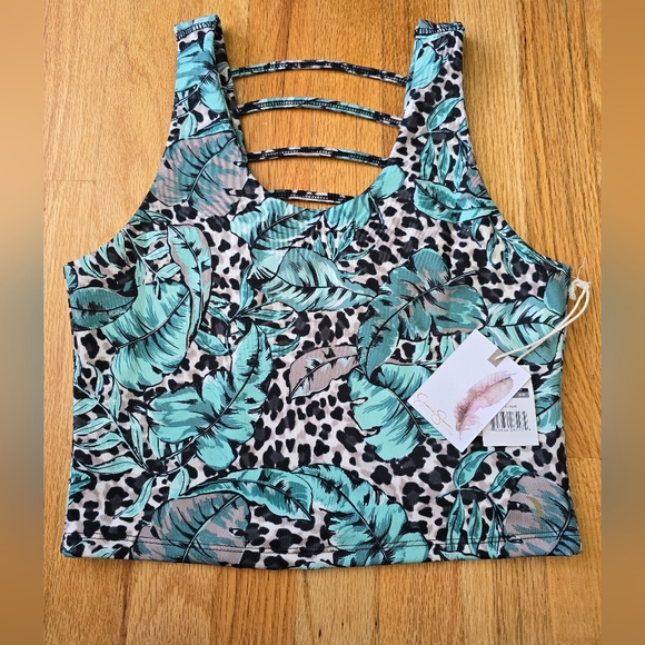NWT Jessica Simpson Ice Green Cheetah Palms Cropped Tank Small - Picture 1 of 4